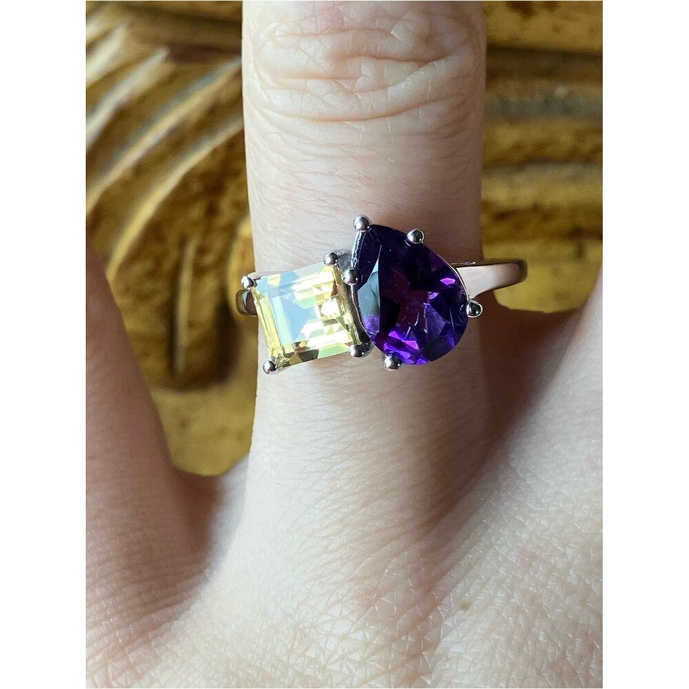 African Amethyst Brazilian Citrine Ring Size 7.75